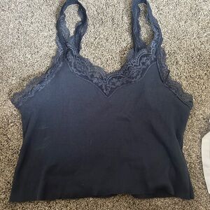 SO Women's Navy Lace Trim Tank Top